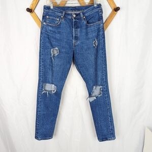 Levi's 501 Button Fly Dark Wash Destroyed High Rise Skinny Jeans